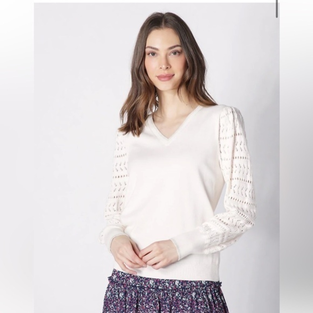 Crystal Kobe off white long sleeve pointelle sweater